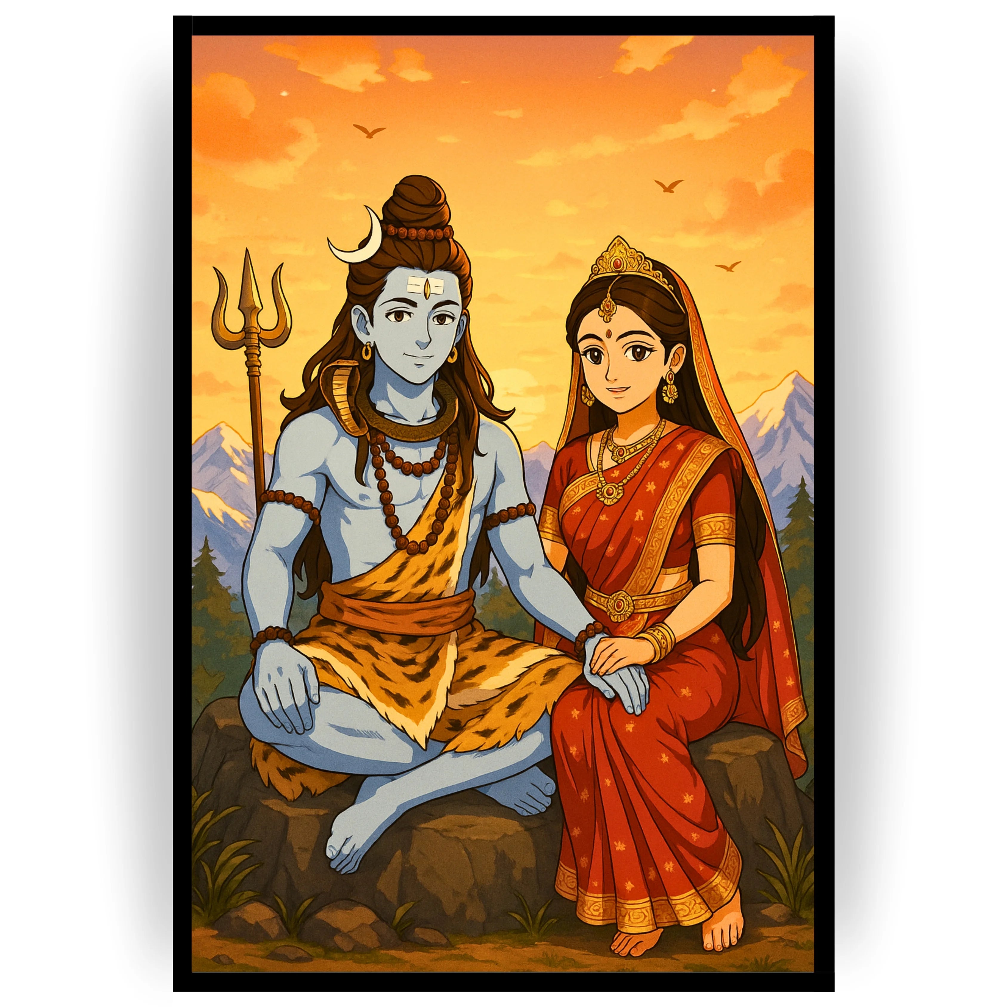 Shiva \u0026 Parvati Sunset Frame, image size:3375x3375
