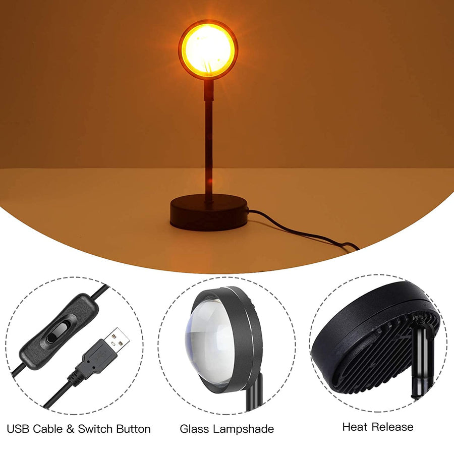 Sunset Lamp, Projector Rainbow Light 180 Degree Rotation Projection Led  Night Light for Photography/Selfie/Home/Living Room/Bedroom Decor, USB