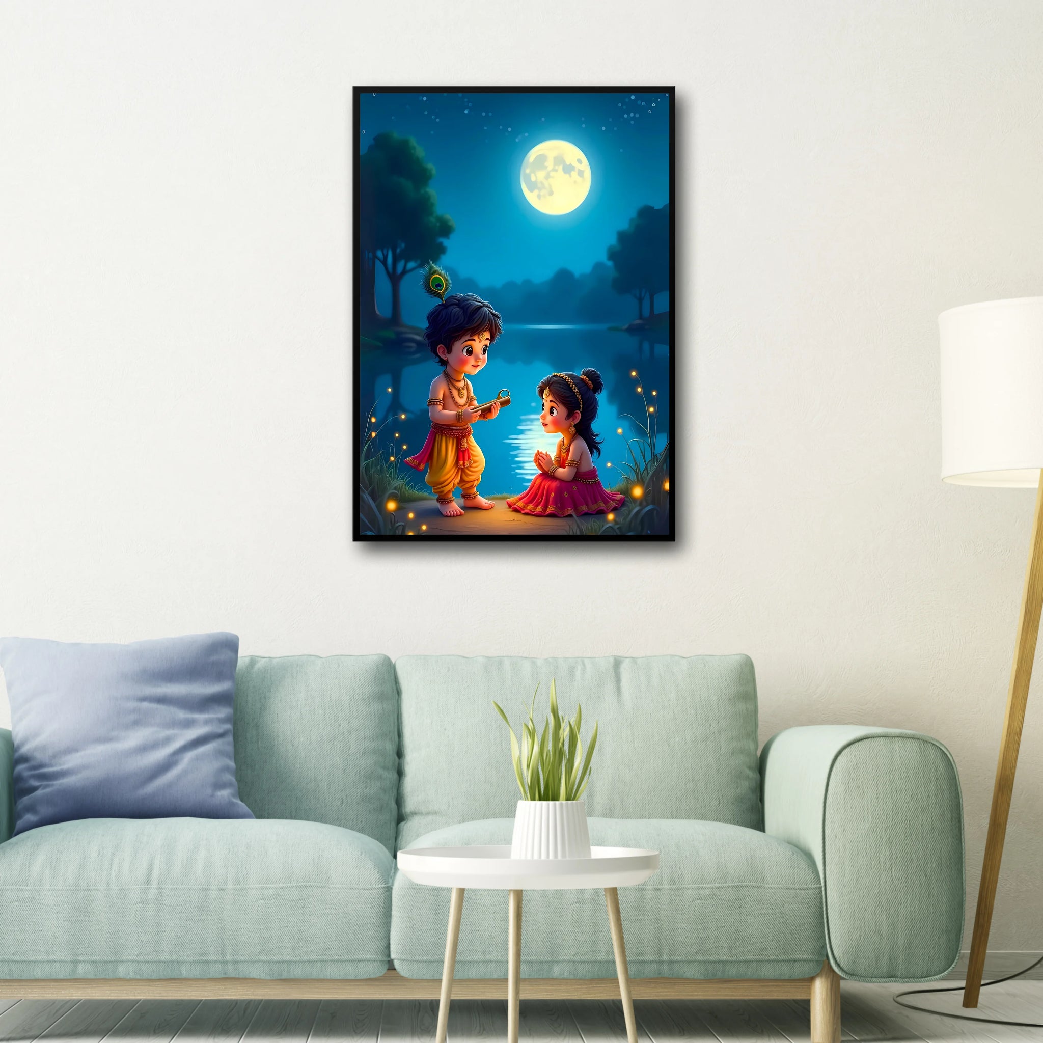 Radha Krishna: Midnight Tranquility Frame - A4 Size