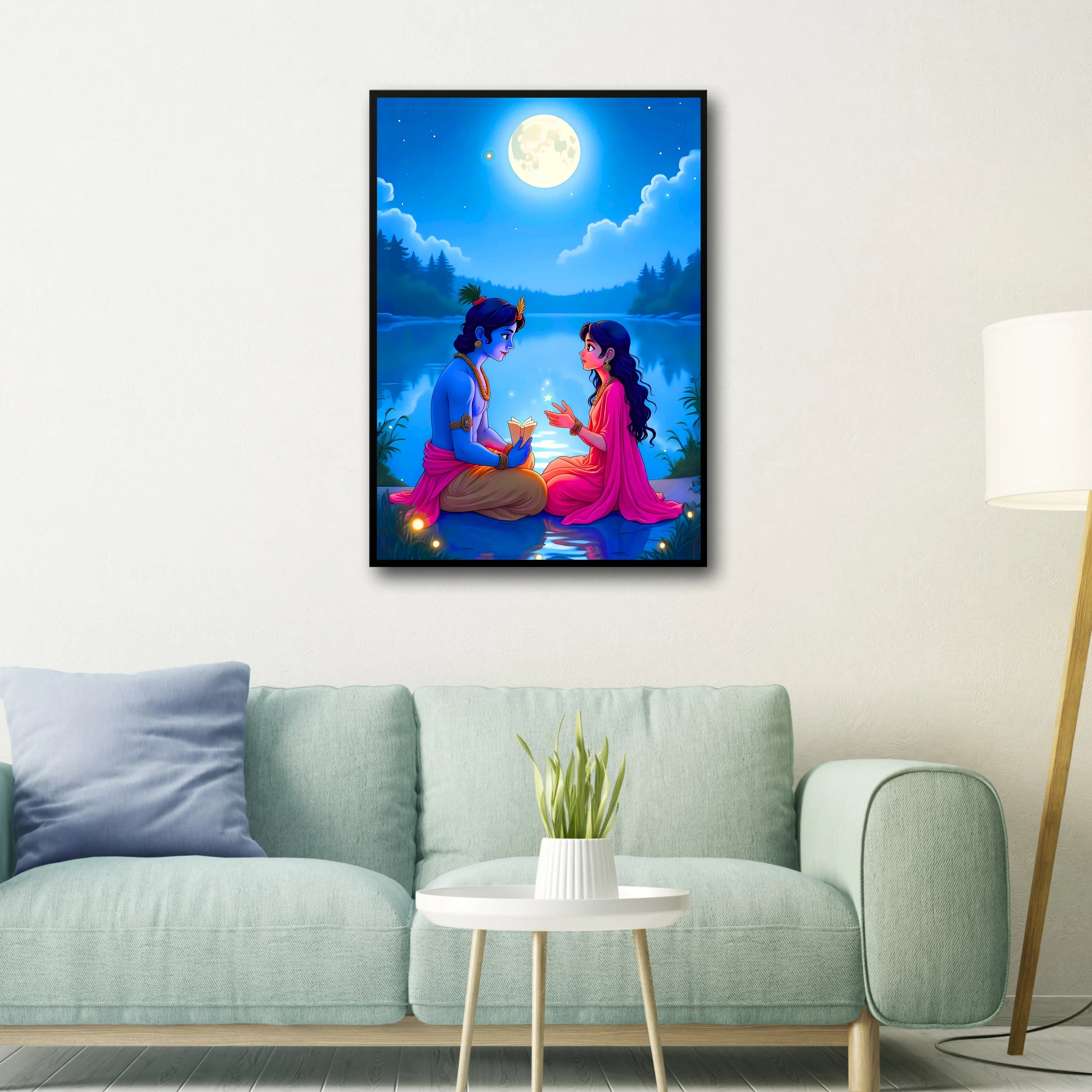 Radha Krishna: Moonlight Frame - A4 Size