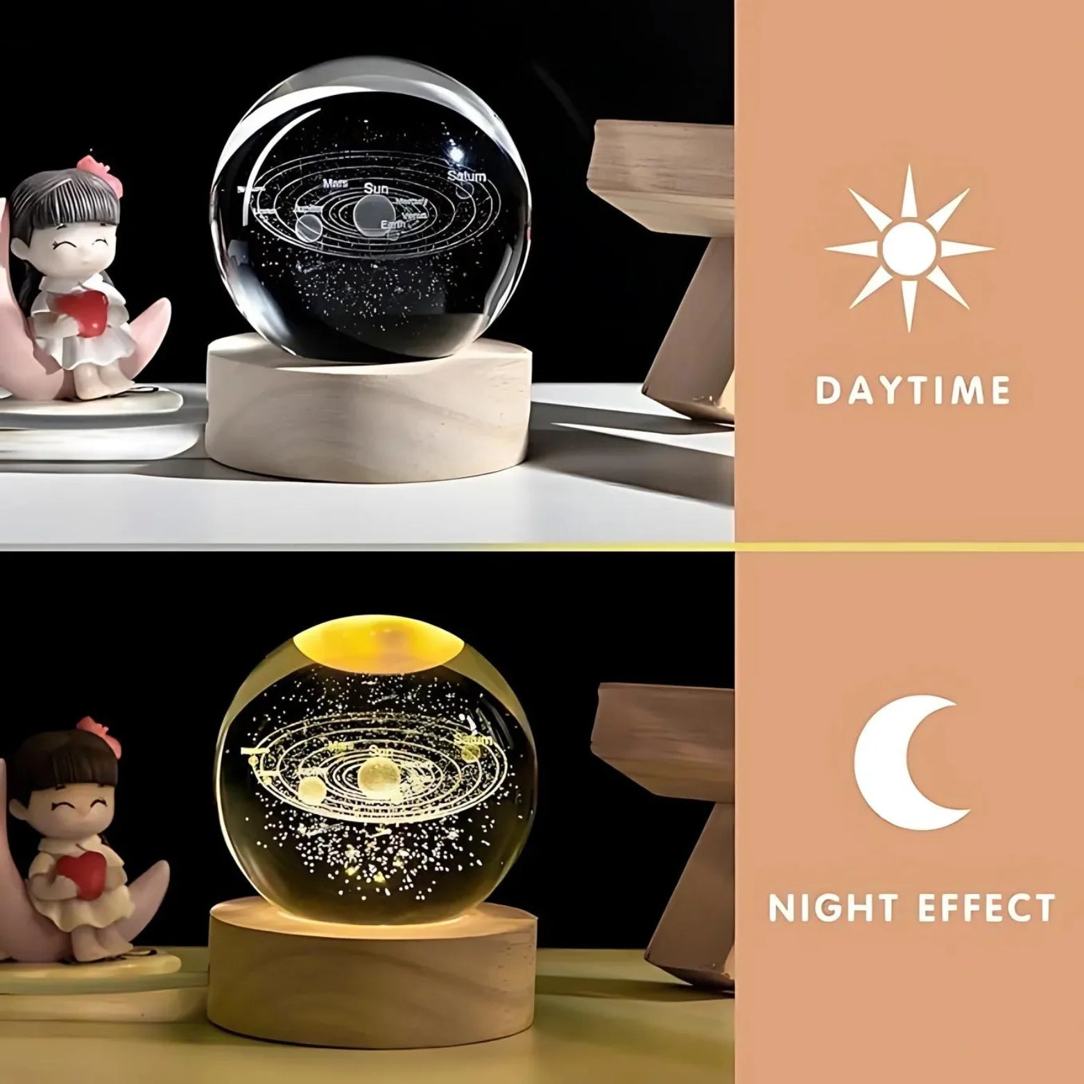 3D Solar System Crystal Lamp