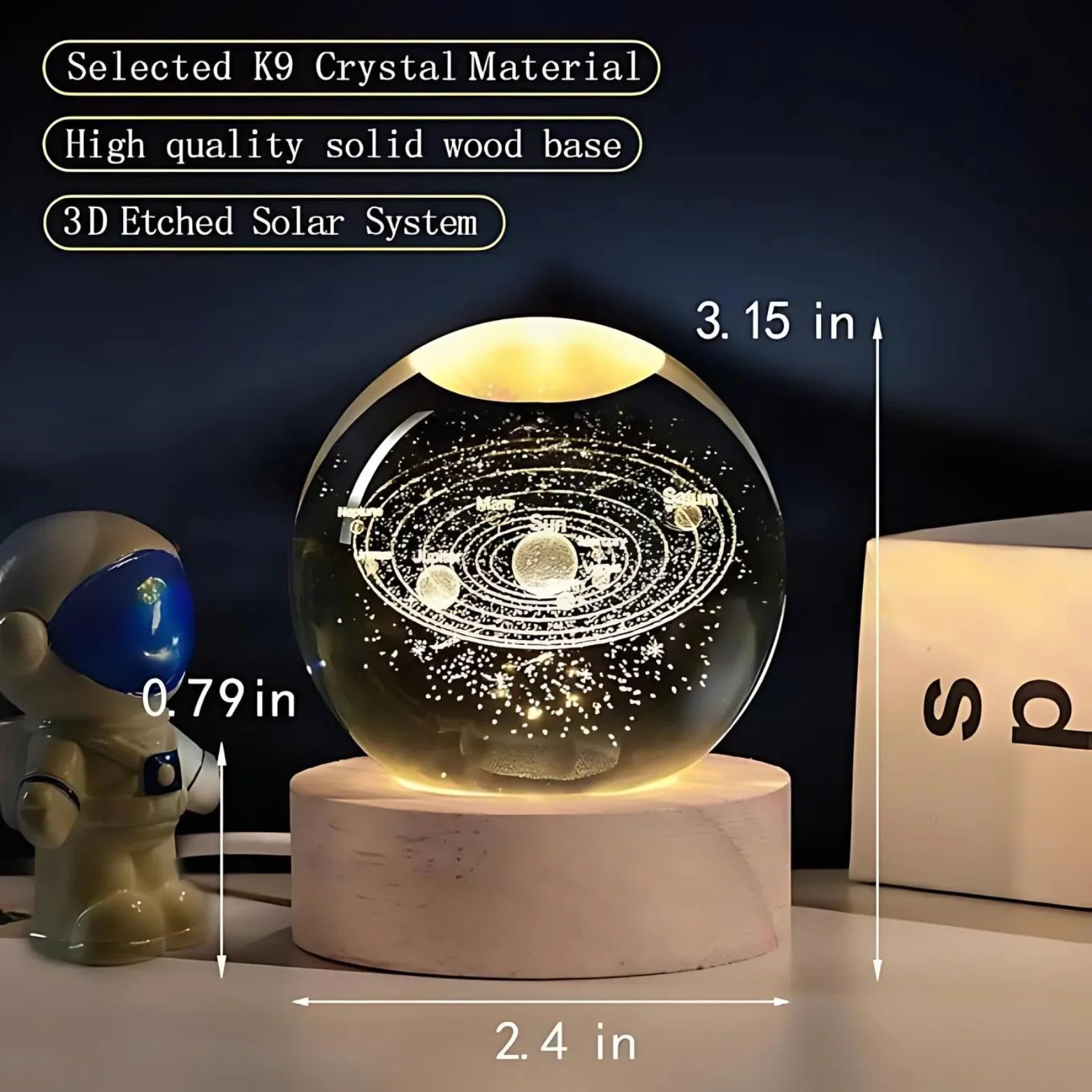 3D Solar System Crystal Lamp