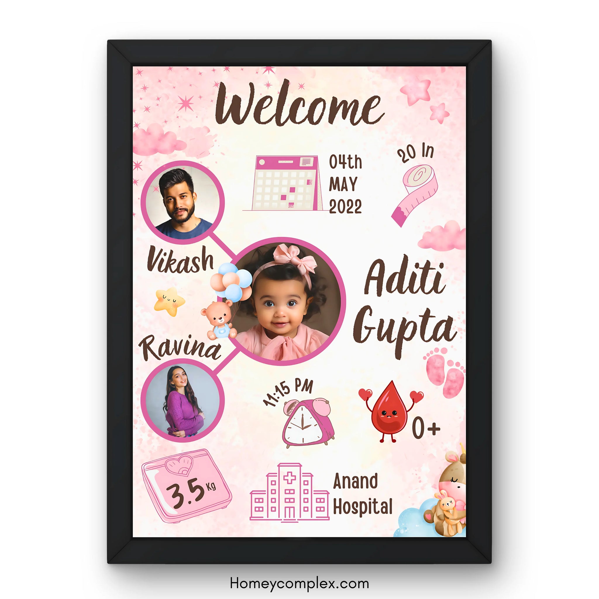 Baby Birth Photo Frame - A4 Size