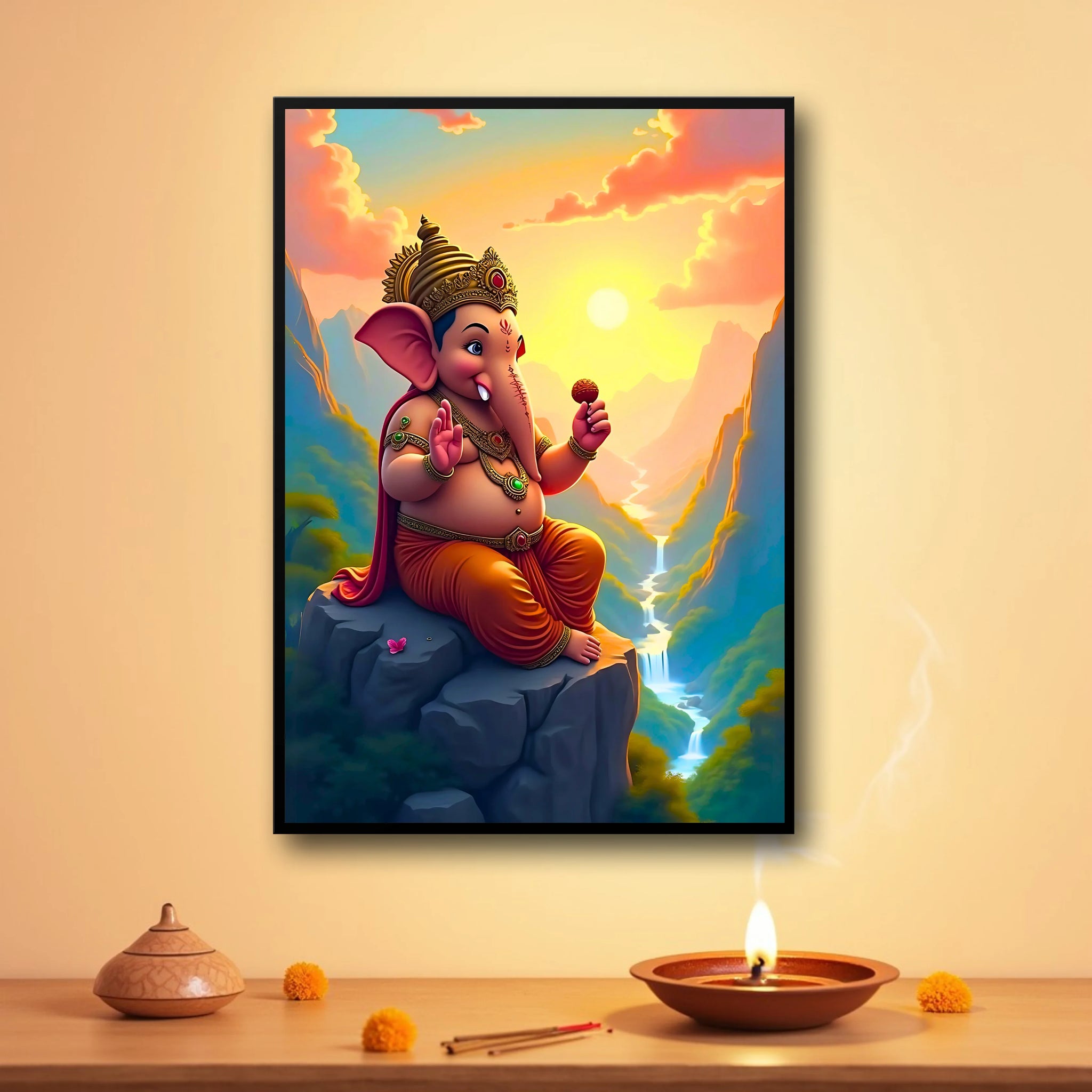 Ganesha Mountain View Frame - A4 Size