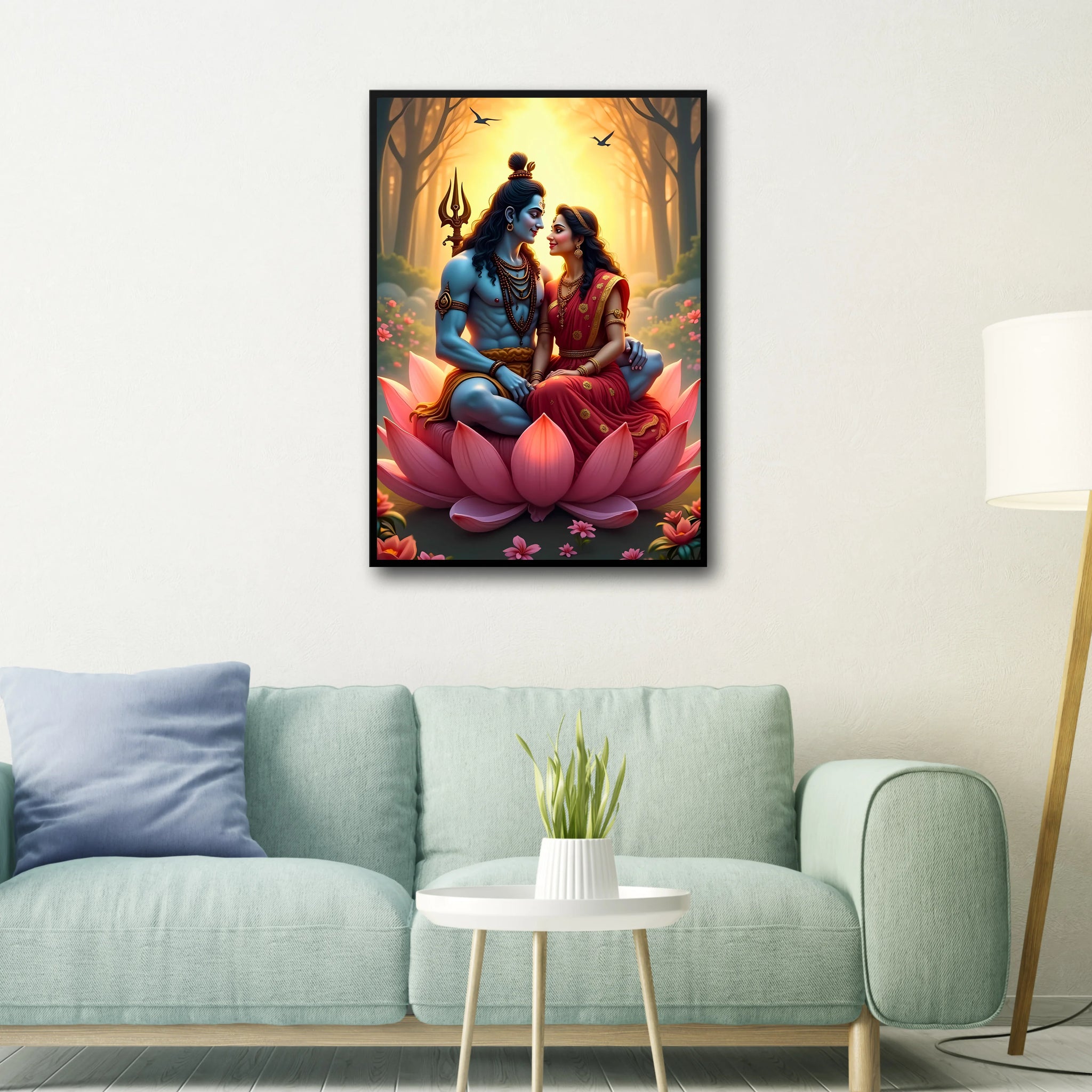 Shiva and Parvati Lotus Frame - A4 Size