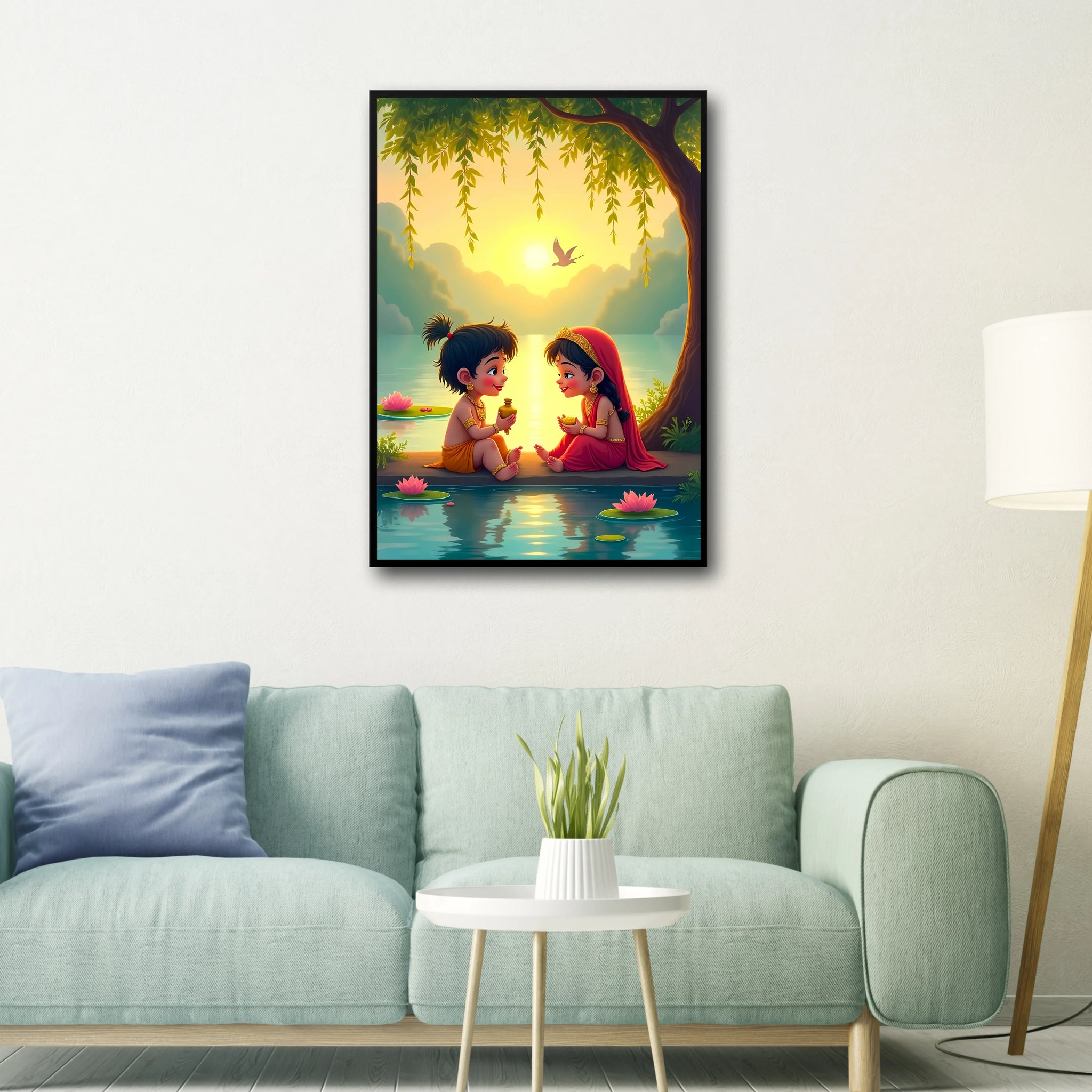 Radha Krishna: Innocence by the River Frame - A4 Size