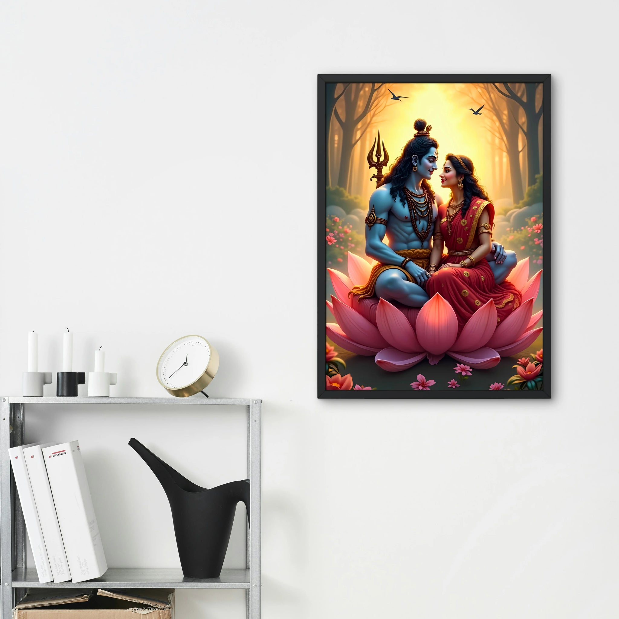 Shiva and Parvati Lotus Frame - A4 Size