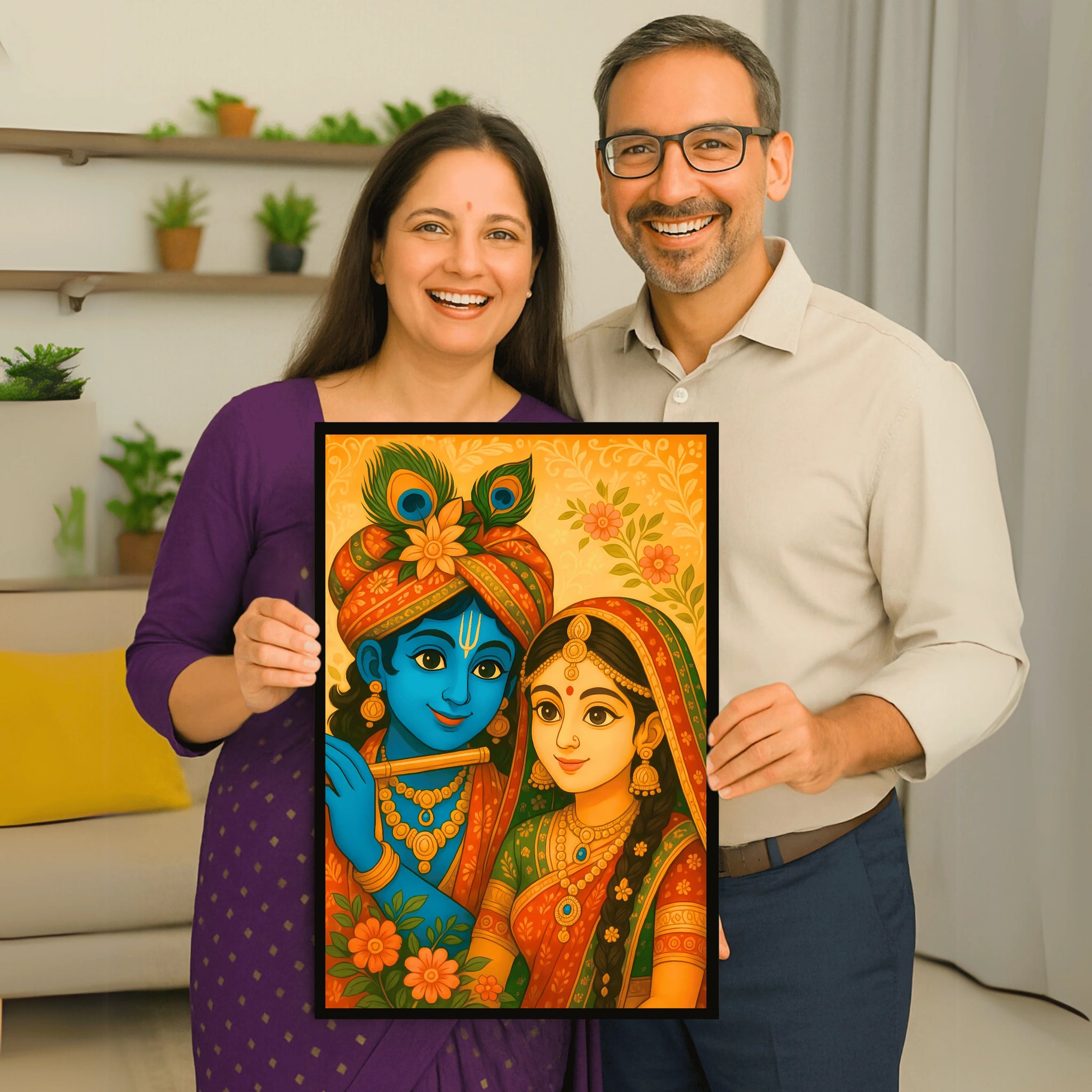 Floral Harmony Krishna & Radha Frame