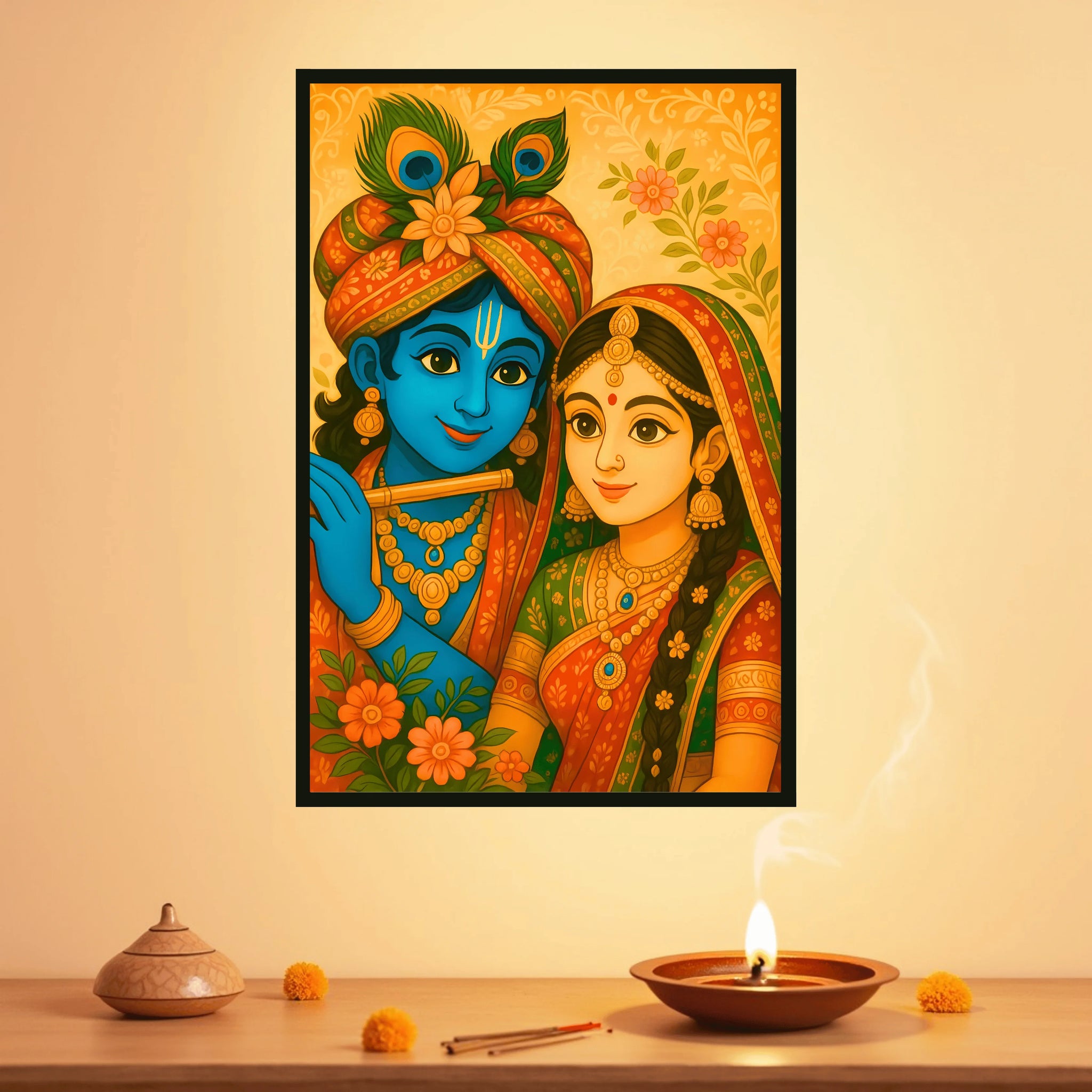 Floral Harmony Krishna & Radha Frame