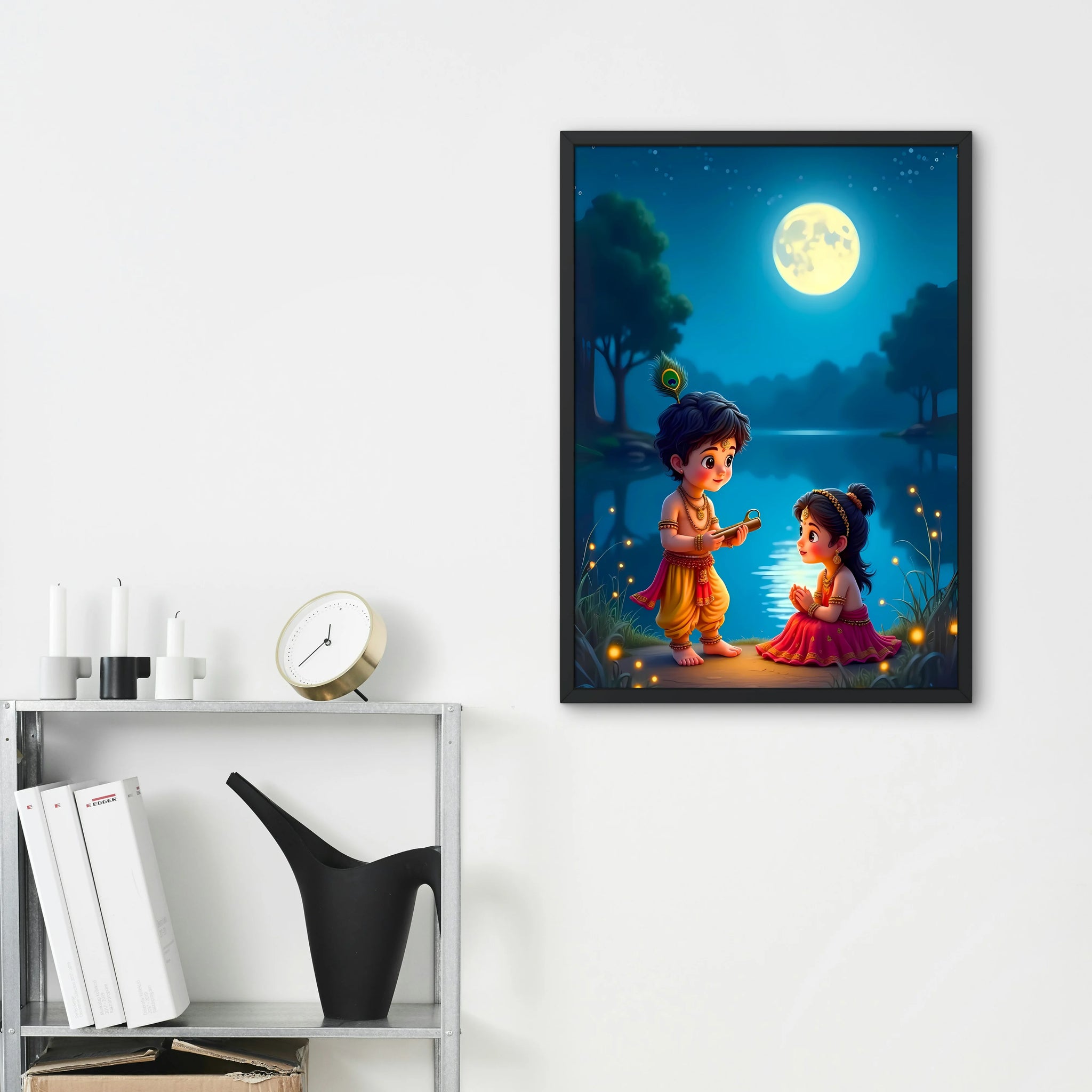 Radha Krishna: Midnight Tranquility Frame - A4 Size