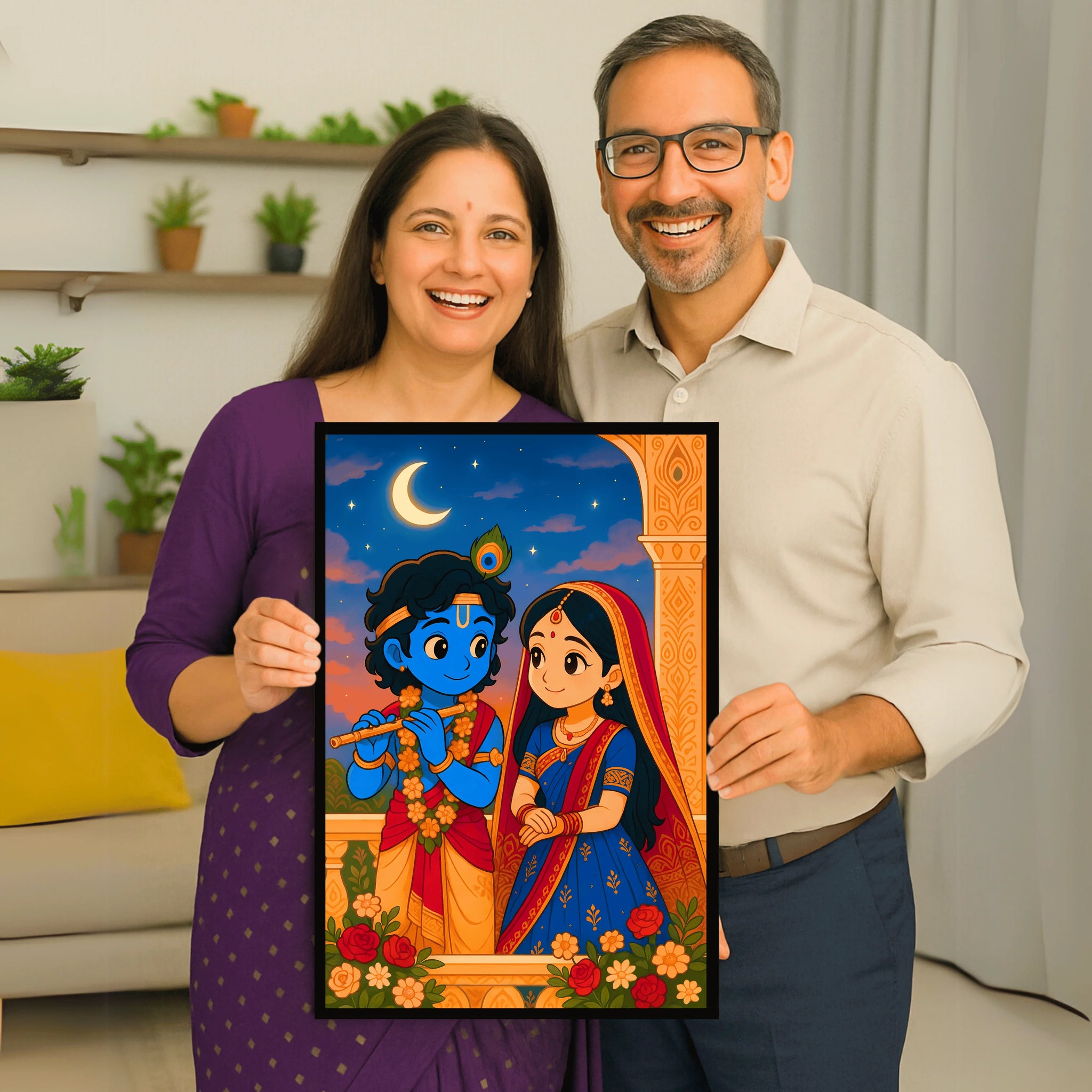 Moonlit Balcony Krishna & Radha Frame