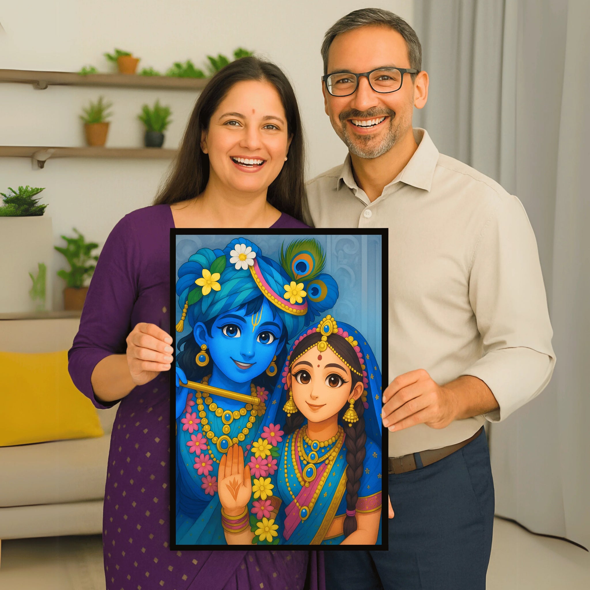 Floral Blessings of Krishna & Radha Frame