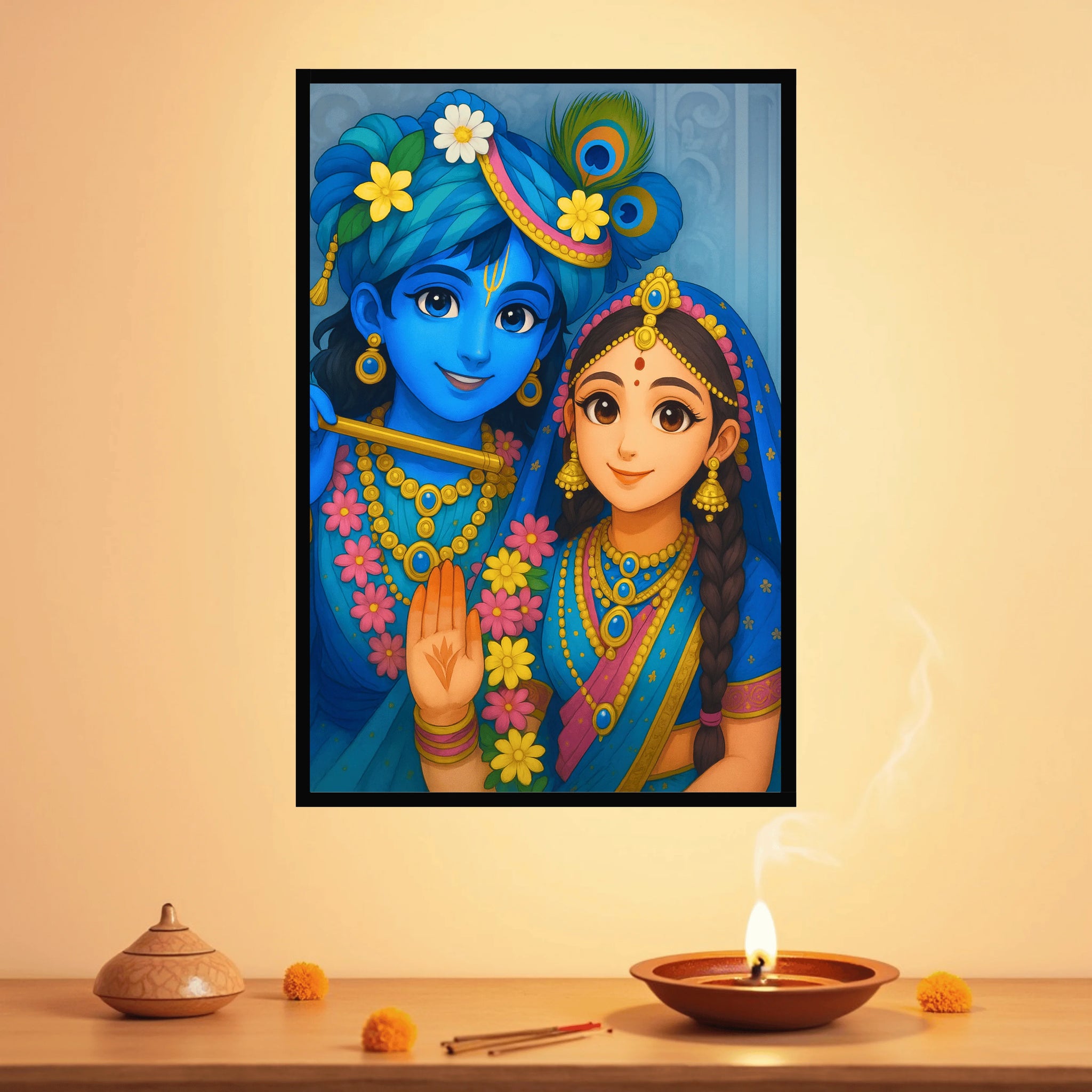 Floral Blessings of Krishna & Radha Frame