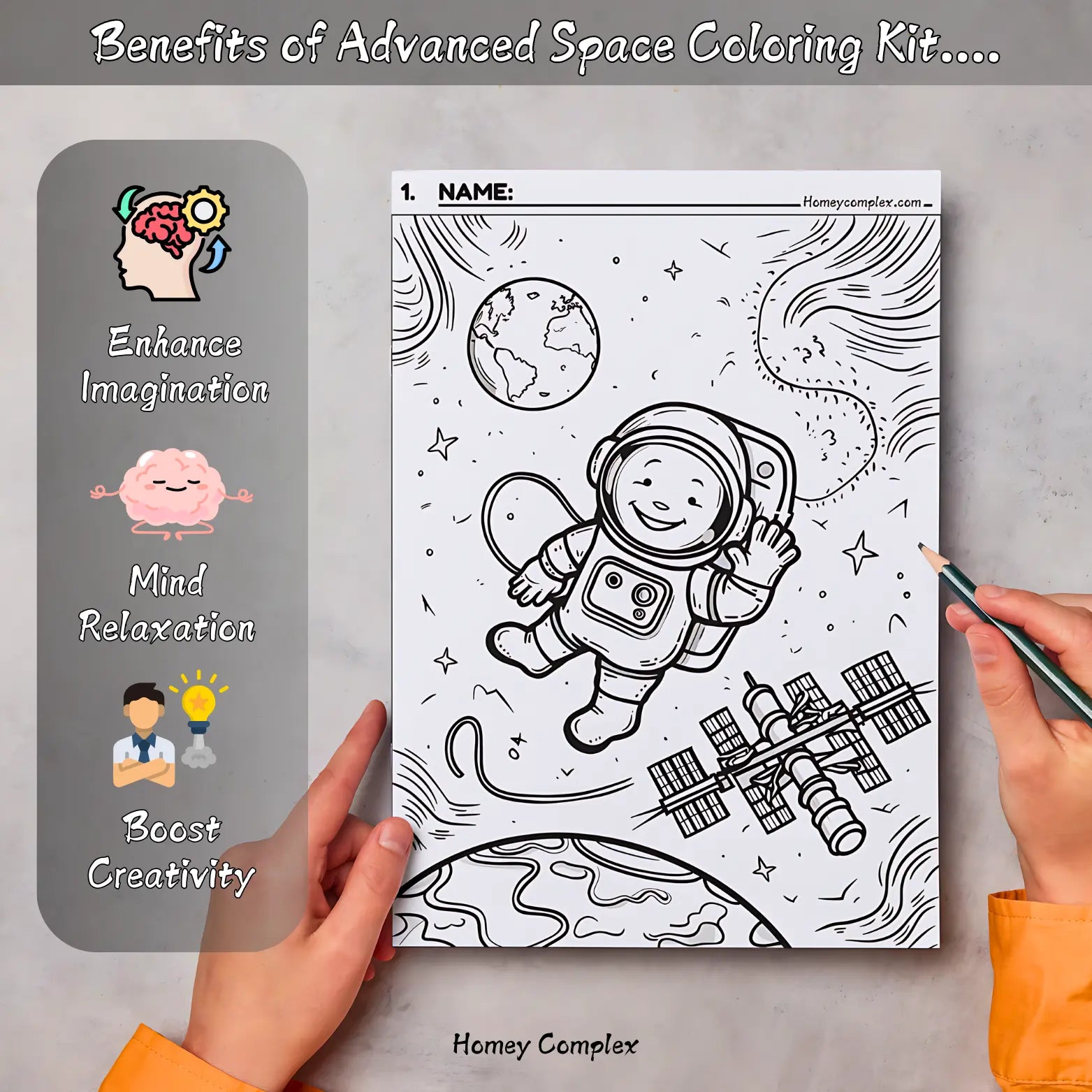 Spacemaker Coloring Box Space Coloring Kit - 25 Sheets