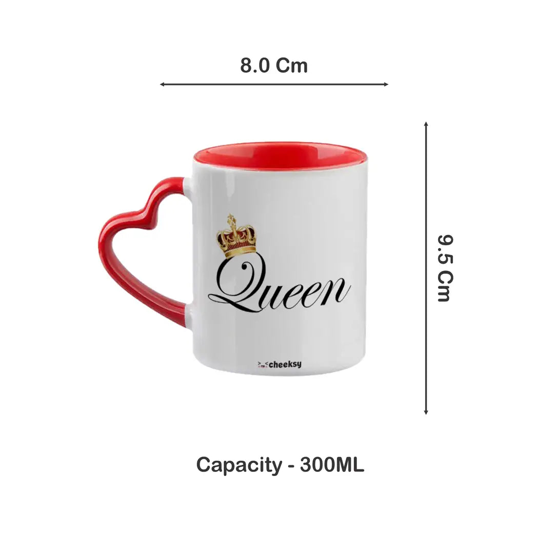 King and Queen Printed Coffee Tea Mug 300 ml With Heart Handle
