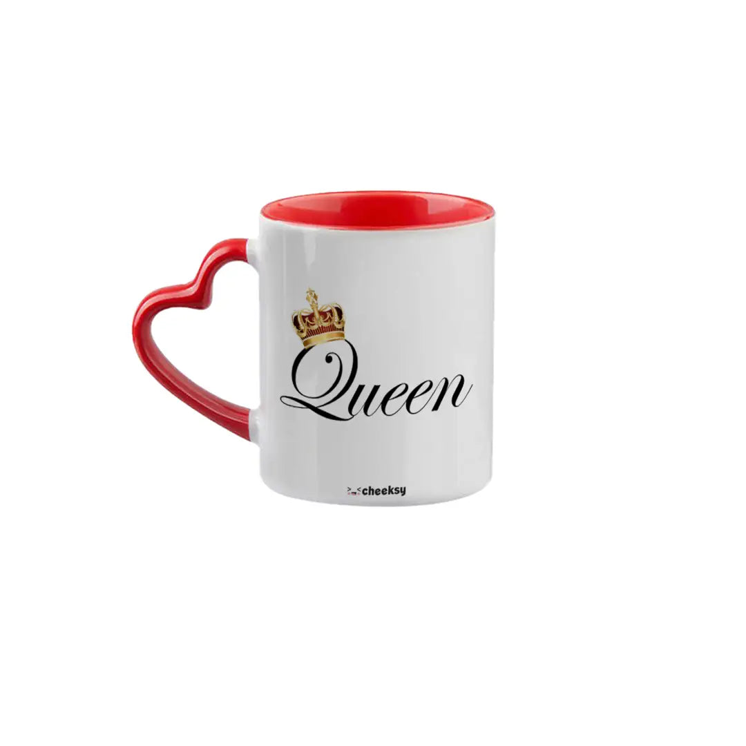 King and Queen Printed Coffee Tea Mug 300 ml With Heart Handle
