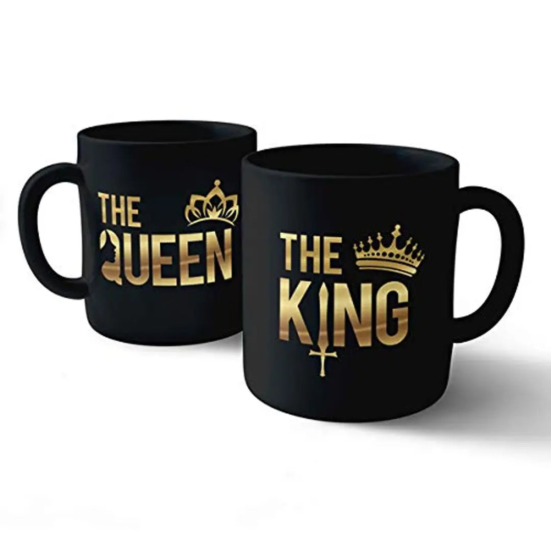 KING-QUEEN-BLACK Ceramic Coffee Mug (320 ml, Pack of 2)