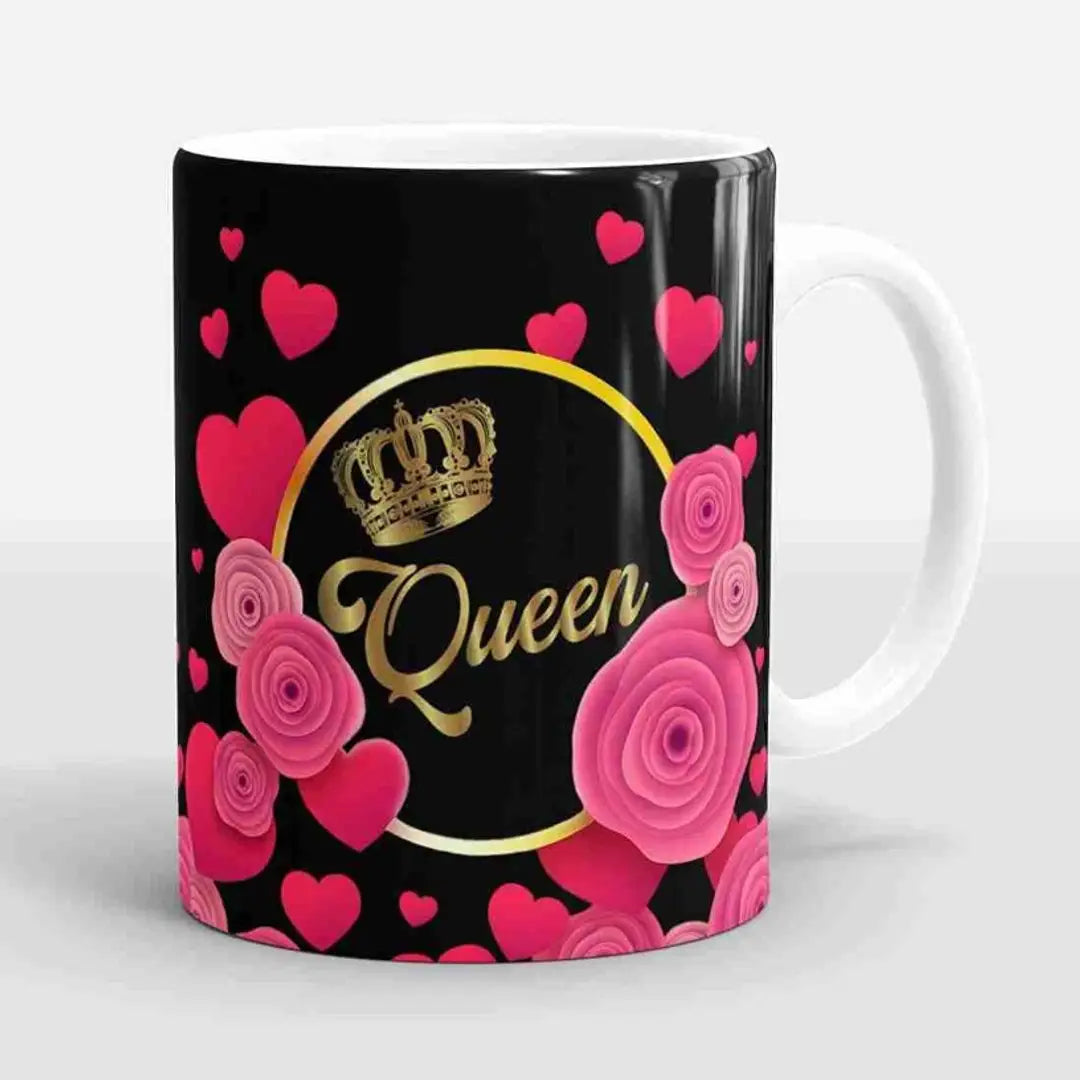 Plain White Printed King Queen with Glossy Finish (350ML) ( King Queen) Ceramic Coffee Mug  (350 ml, Pack of 2)