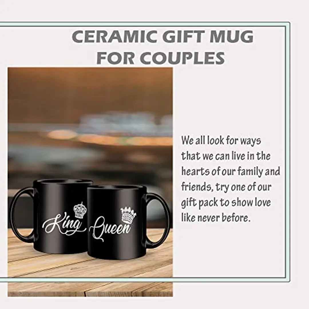 ZAFFRAN King Queen Printed Mug ||11 OZ || Pack of 2 ||Ceramic Coffee Mug || Gift for Couple, Valentine's Day, Birthday, Anniversary