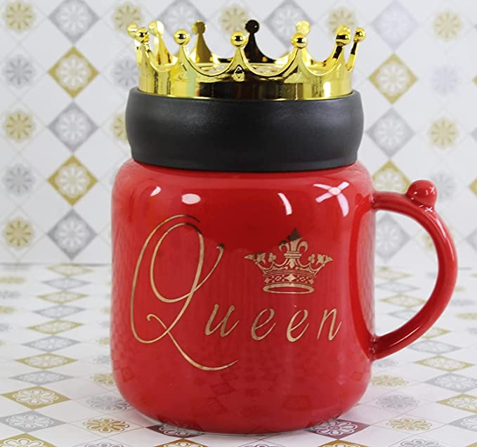 King and Queen Couple Mug with Crown Lid