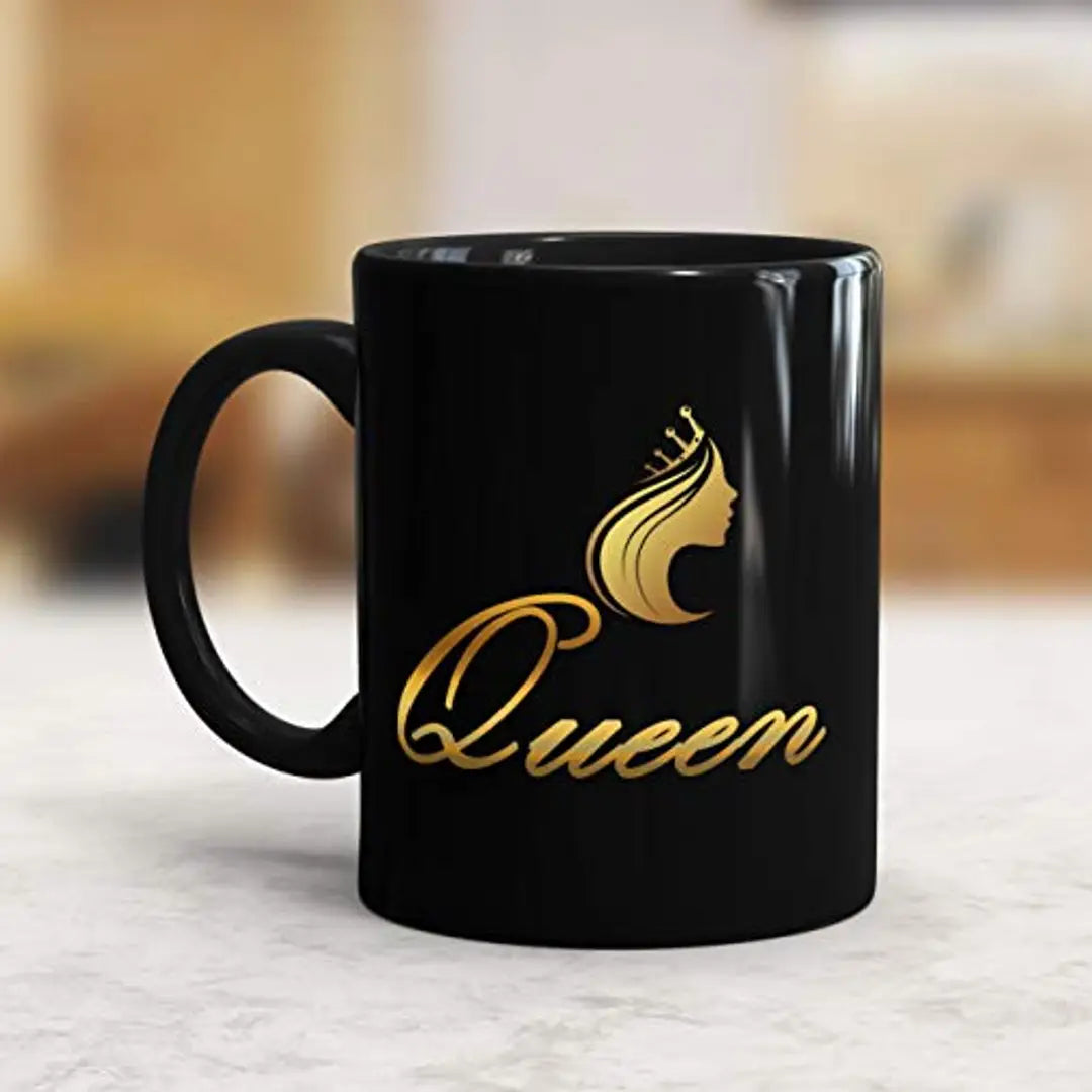 Gift Arcadia Ceramic King Queen Coffee Mug - 2 Pieces, Black, 330ml (A004)