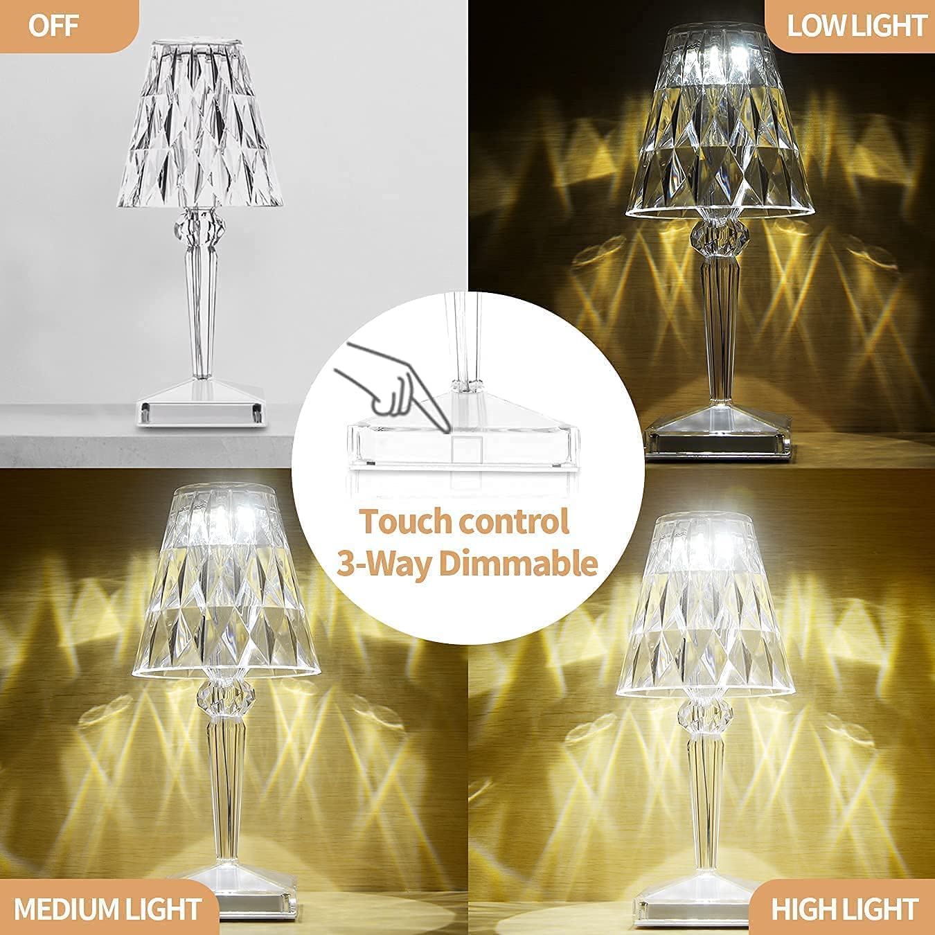 USB Charging Touch Diamond Crystal Table Lamp