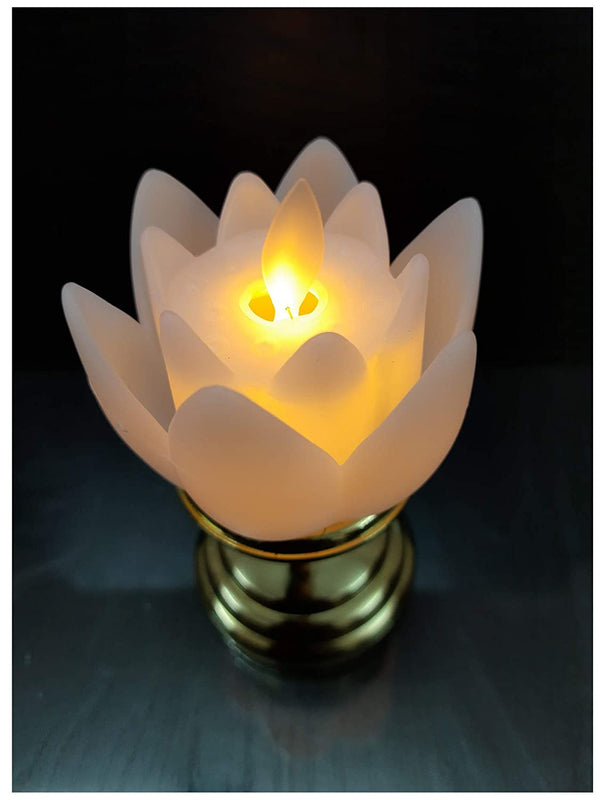 Lotus Flower Shape With Golden Stand Led Candles Lights