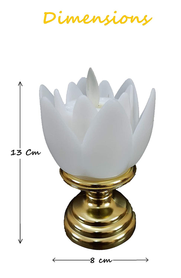 Lotus Flower Shape With Golden Stand Led Candles Lights