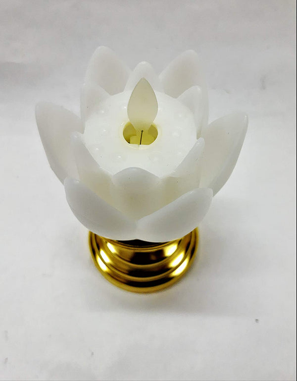 Lotus Flower Shape With Golden Stand Led Candles Lights