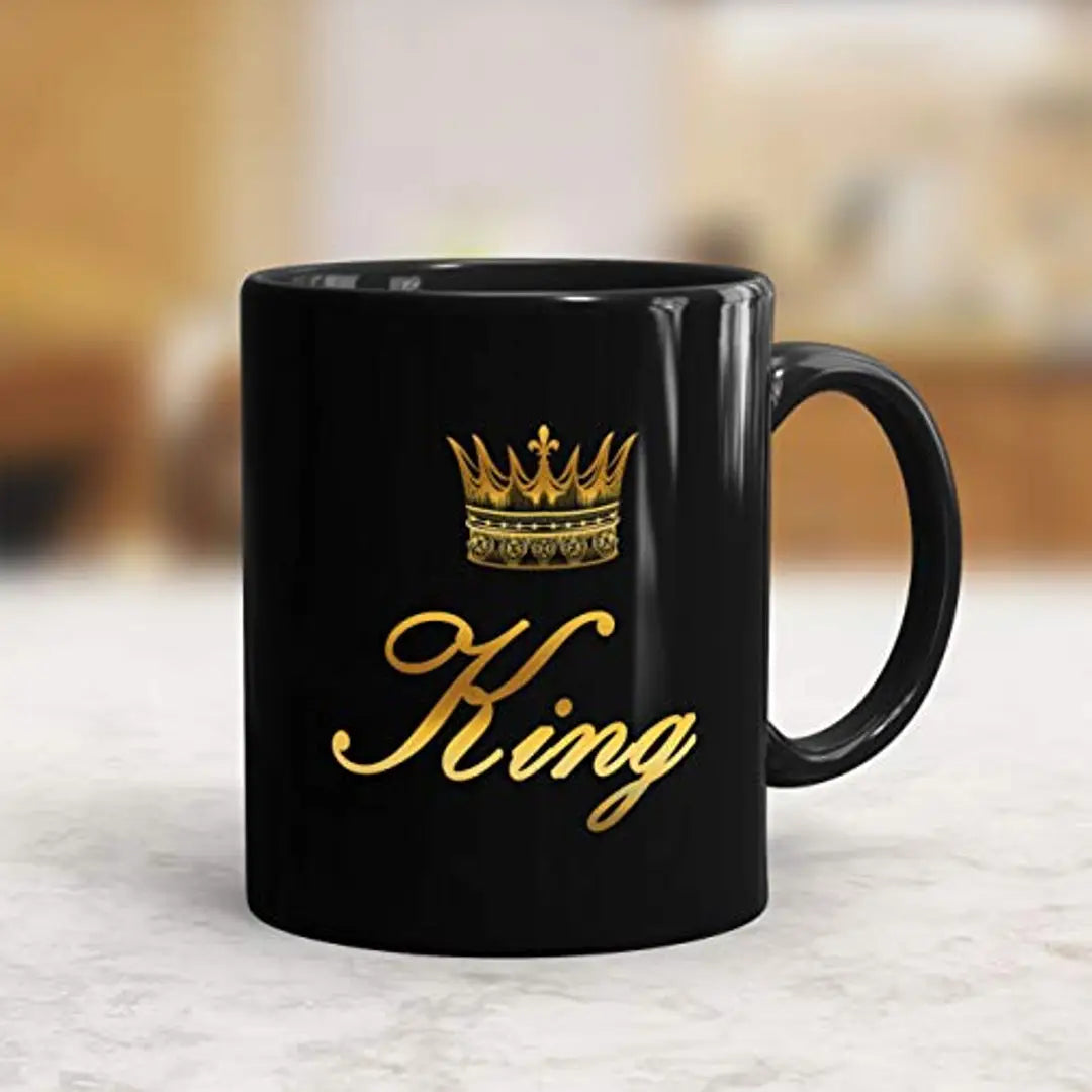 Gift Arcadia Ceramic King Queen Coffee Mug - 2 Pieces, Black, 330ml (A004)
