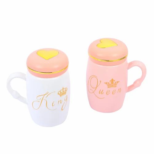 King & Queen Ceramic Coffee Mugs ( Baby Pink & White )